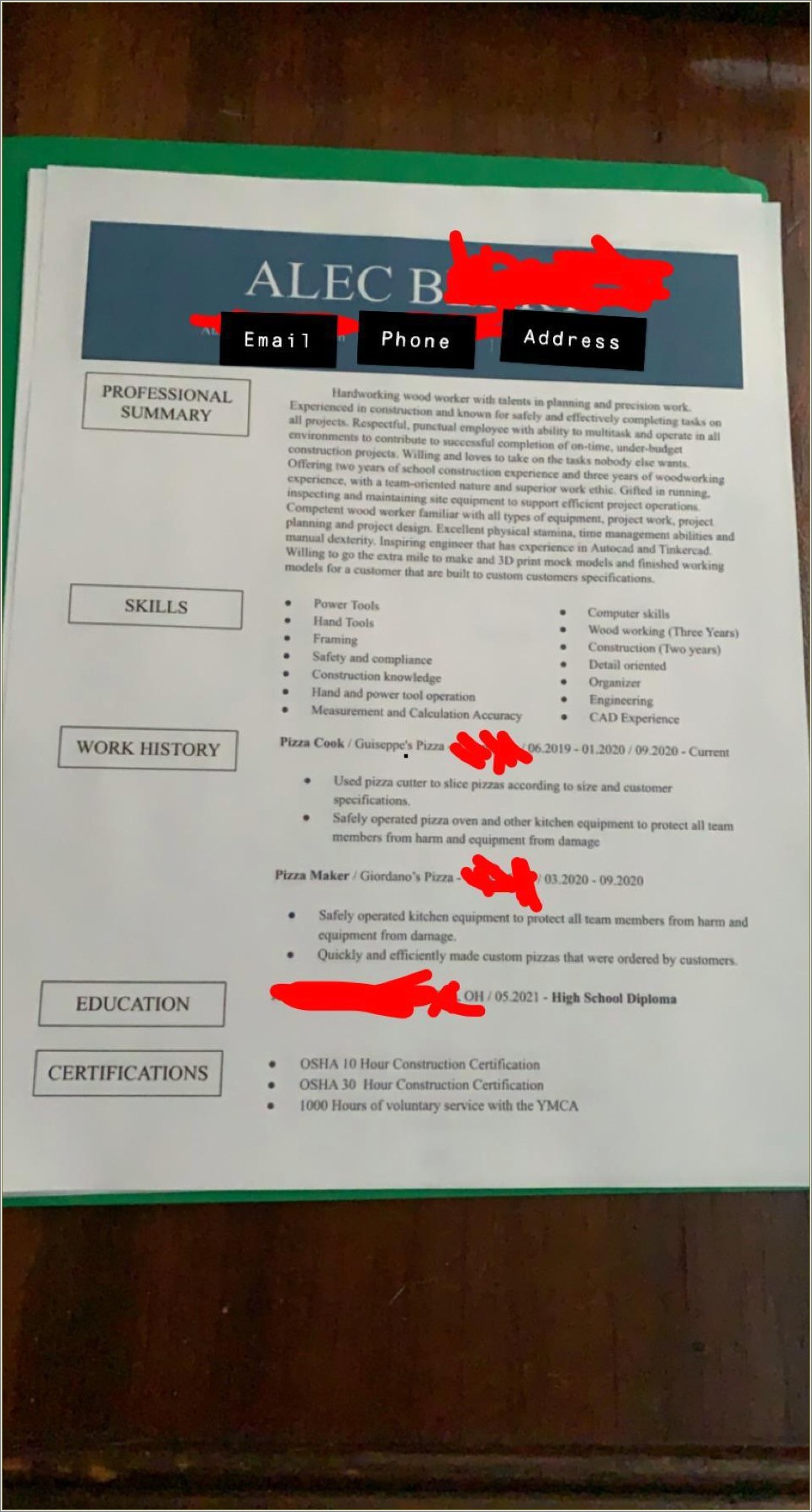 Education Resume Still In High School