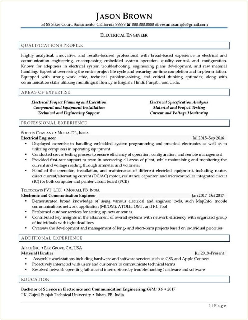 Electronic Hardware Engineer Resume Sample - Resume Example Gallery