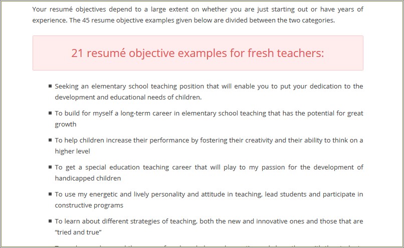 Elementary School Teacher Resume Objective Example Resume Example Gallery