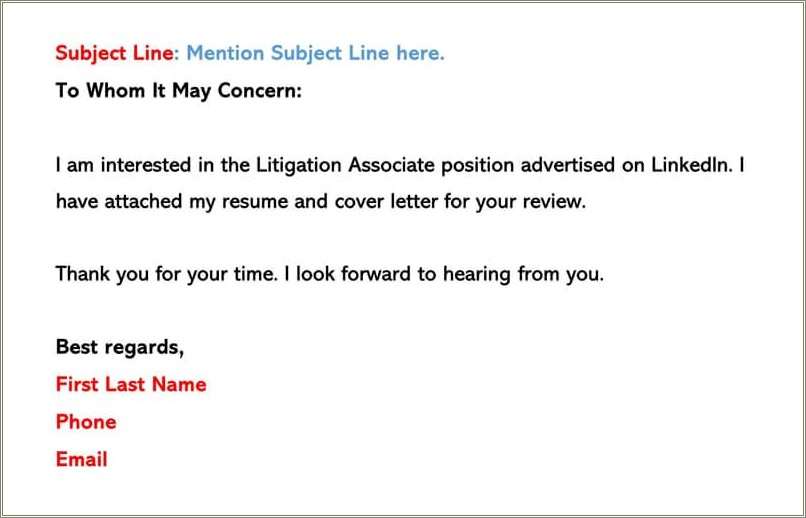 Email Cover Letter And Resume Subject Line