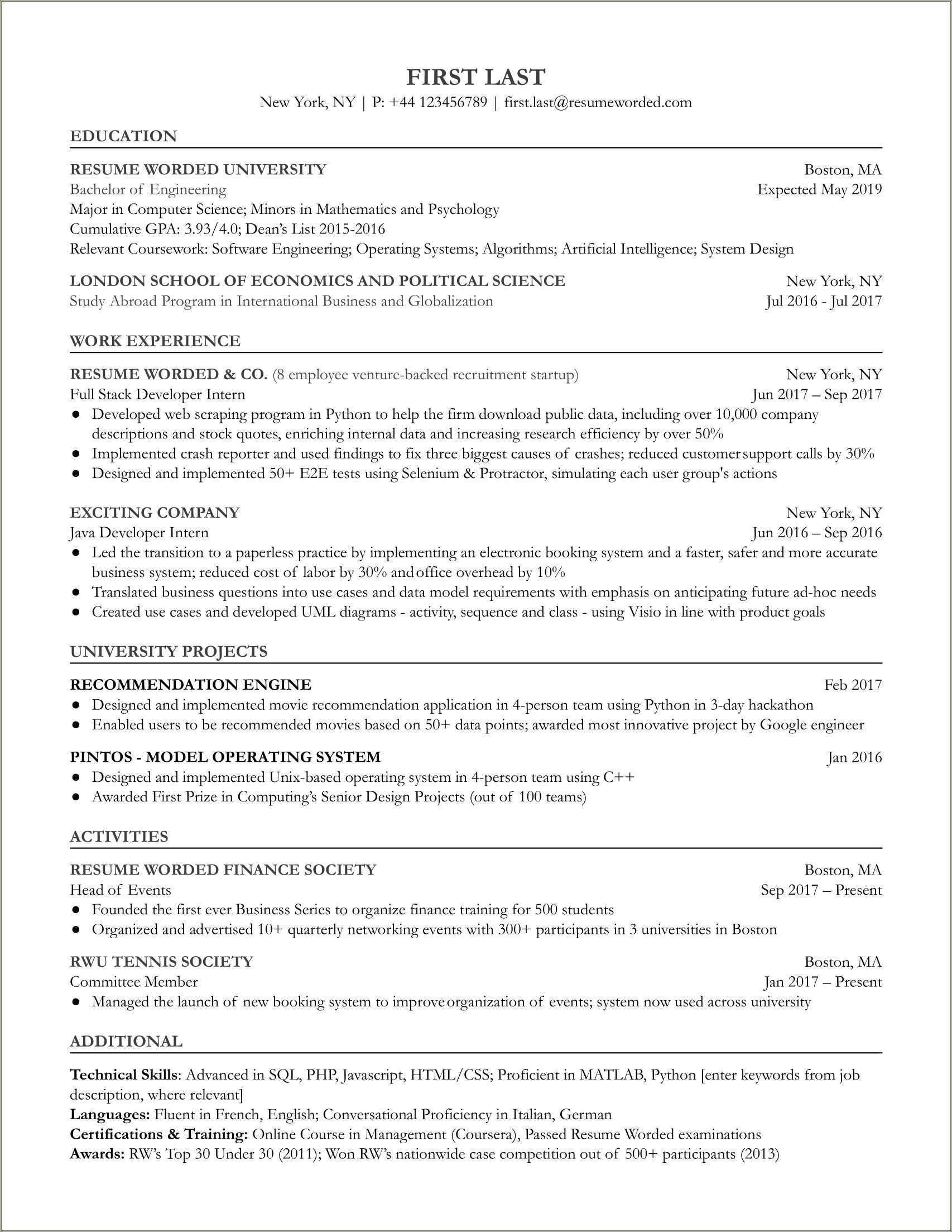 Engineer In Training Certification Resume Examples