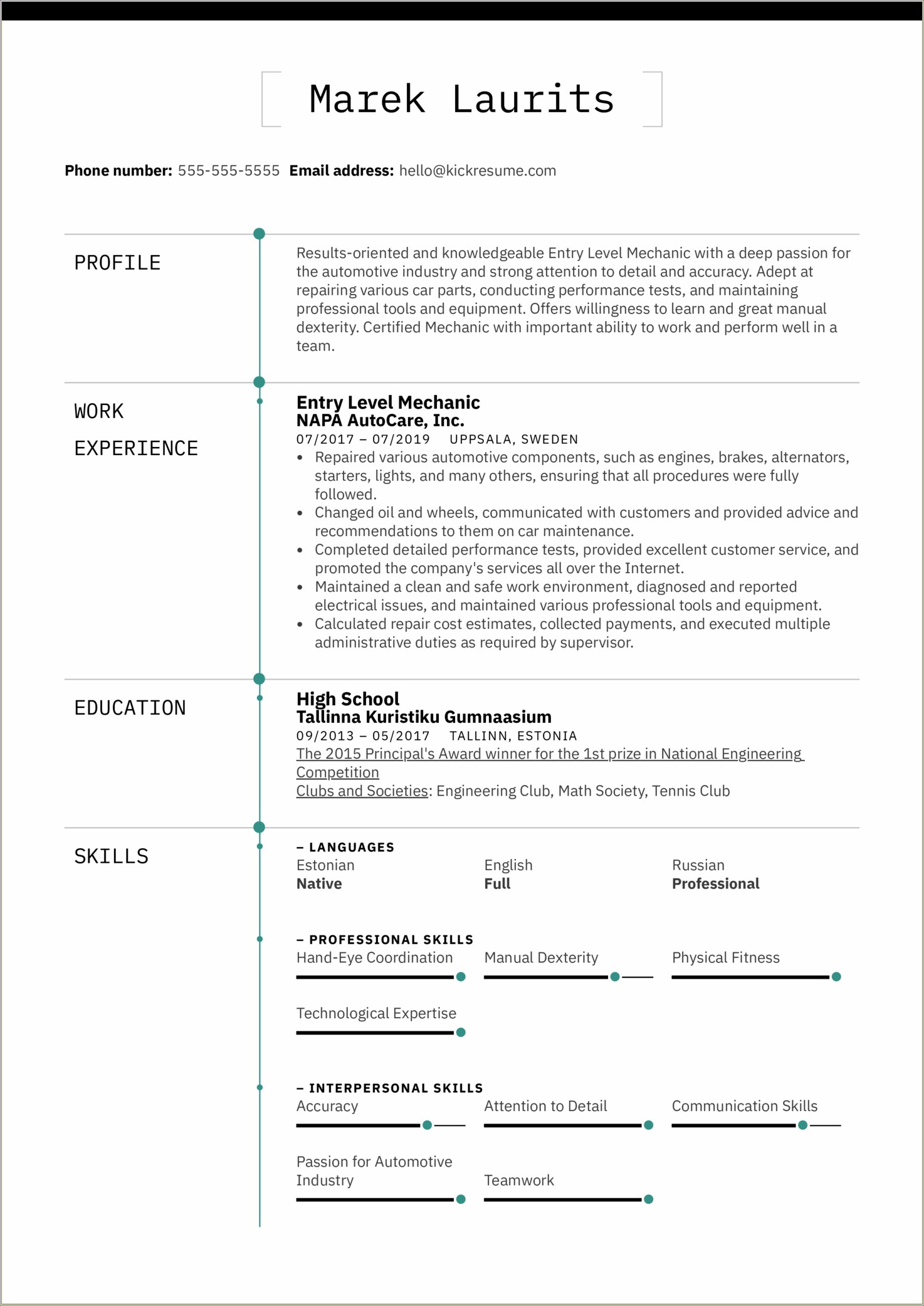 Entry level automotive technician resume sample resume example gallery