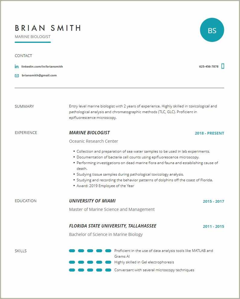 Entry Level Biology Resume Sample - Entry Level Biology Resume Sample