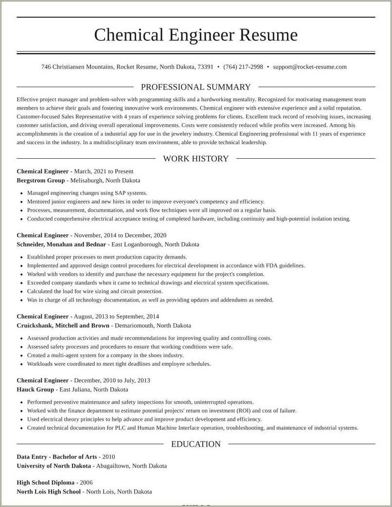 entry level chemical engineering resume examples