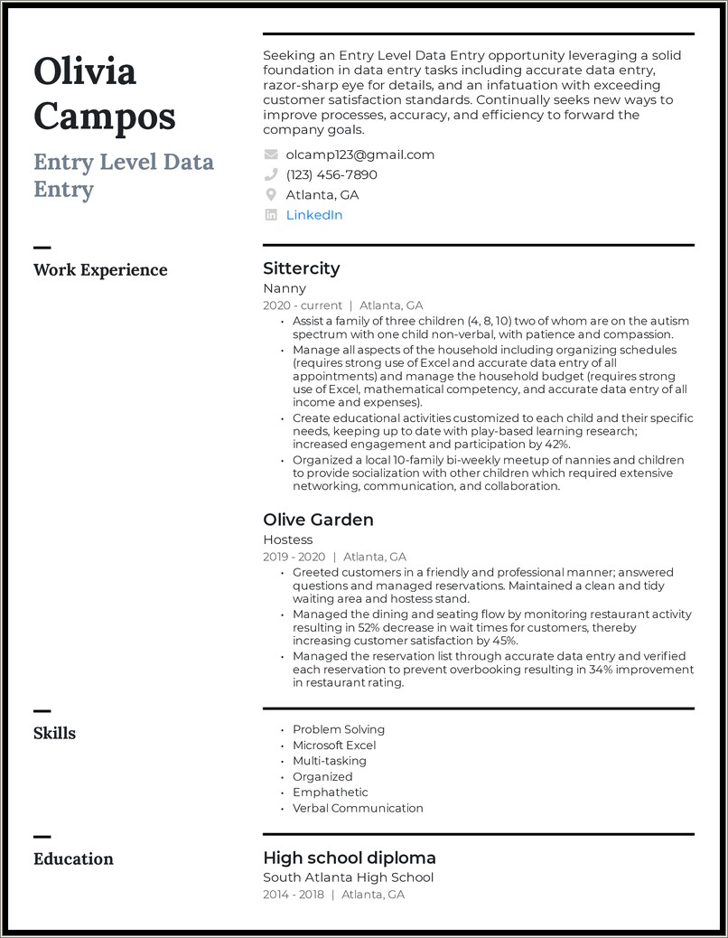 Entry Level Data Entry Jobs Resume