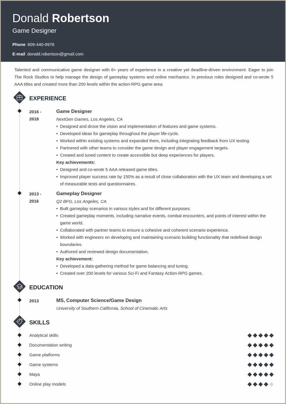 Entry level game designer resume template resume example gallery