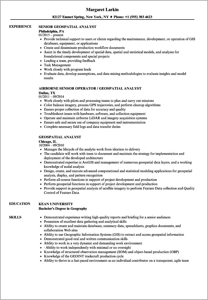 Entry Level Gis Resume Sample - Resume Example Gallery