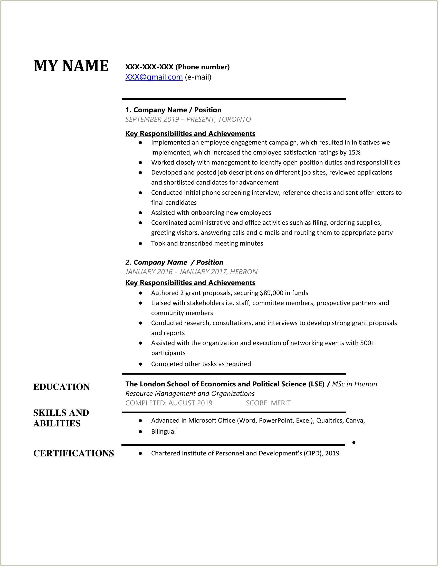 Entry Level Human Resource Administration Objectives Resume Livecareer