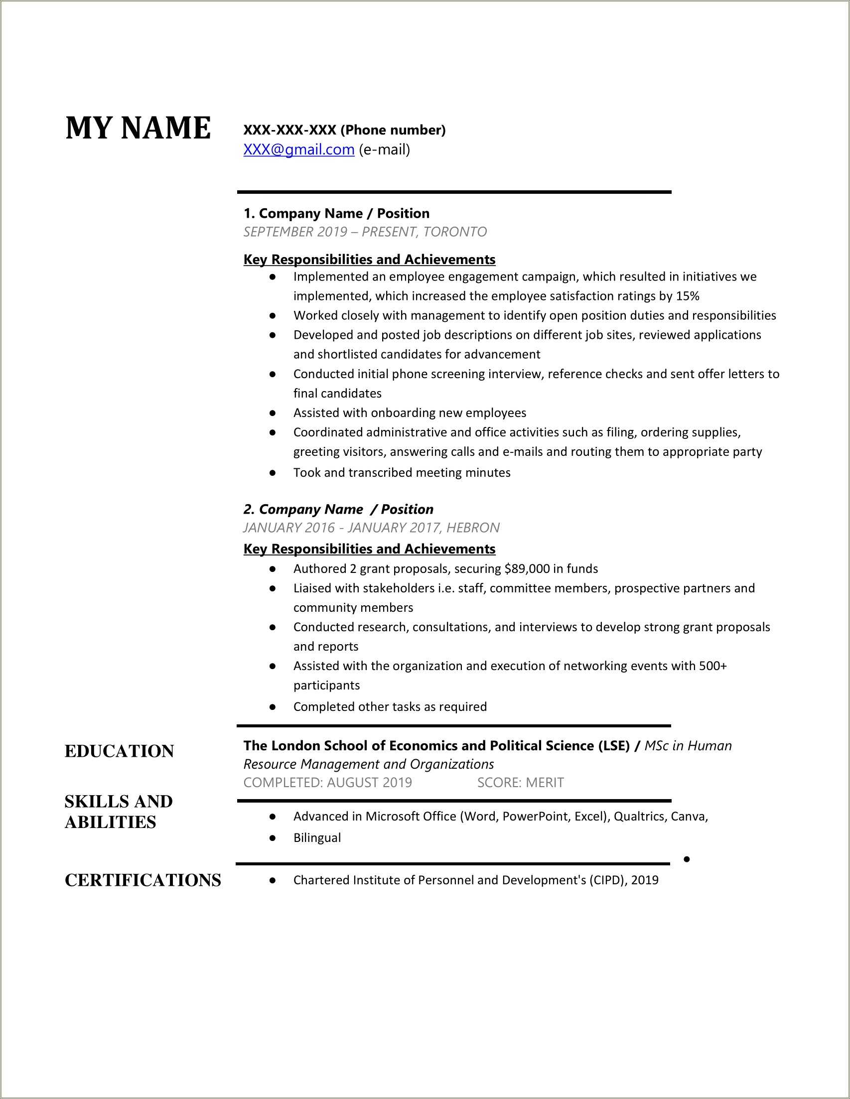 Entry Level Human Resource Administration Objectives Resume Livecareer