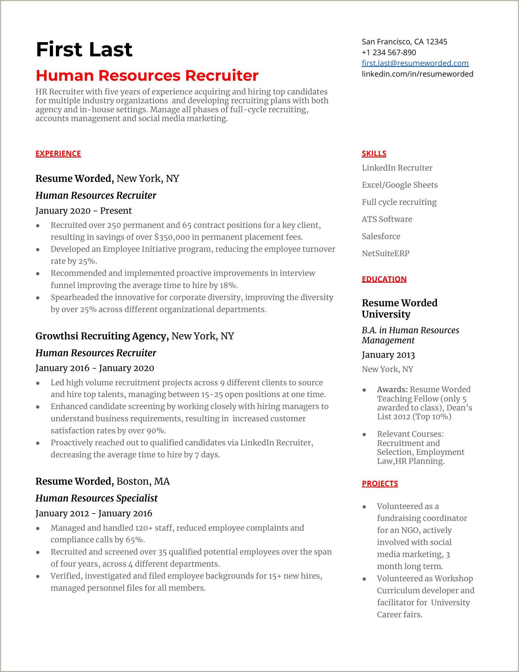 Entry Level Human Resource Resume No Experience