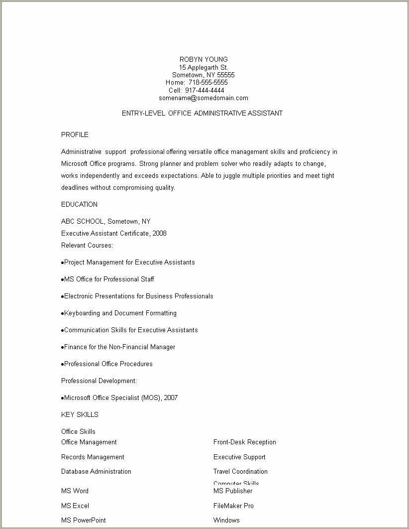 Entry Level It Support Specialist Resume Sample