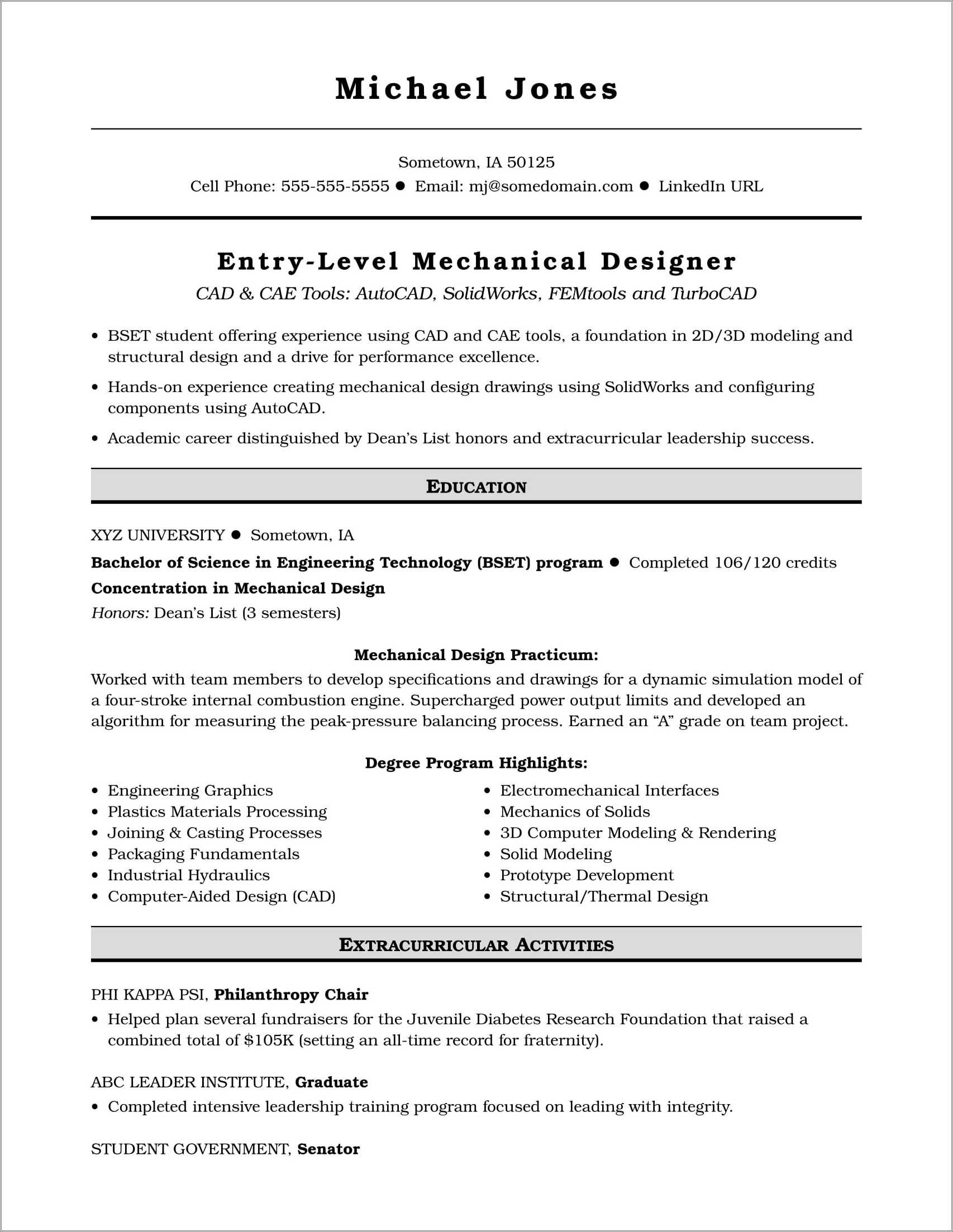 Entry Level Mechanical Engineer - Entry Level Mechanical Engineer Objective Resume