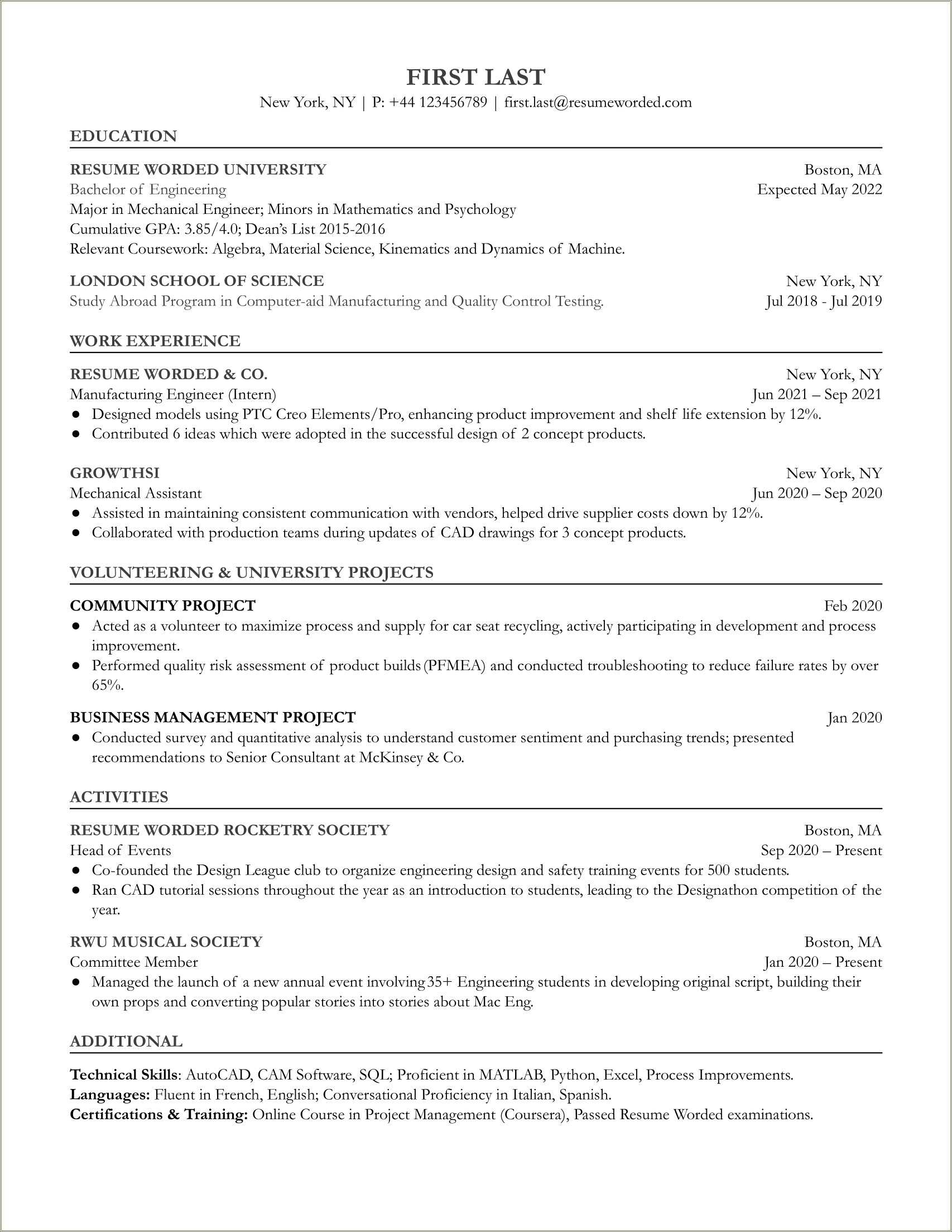 Entry Level Resume Engineer Examples Resume Example Gallery