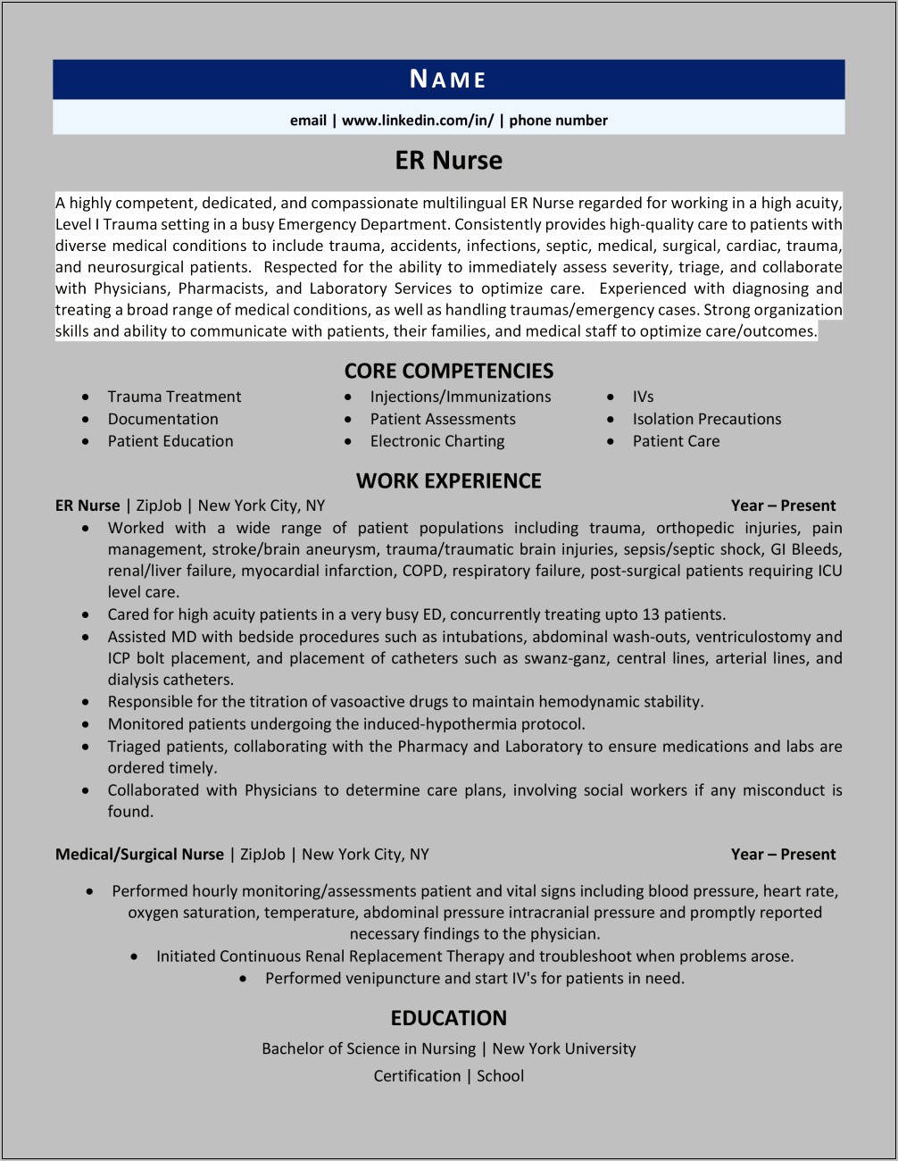 Er Nurse Resume Samples Jobherojobhero