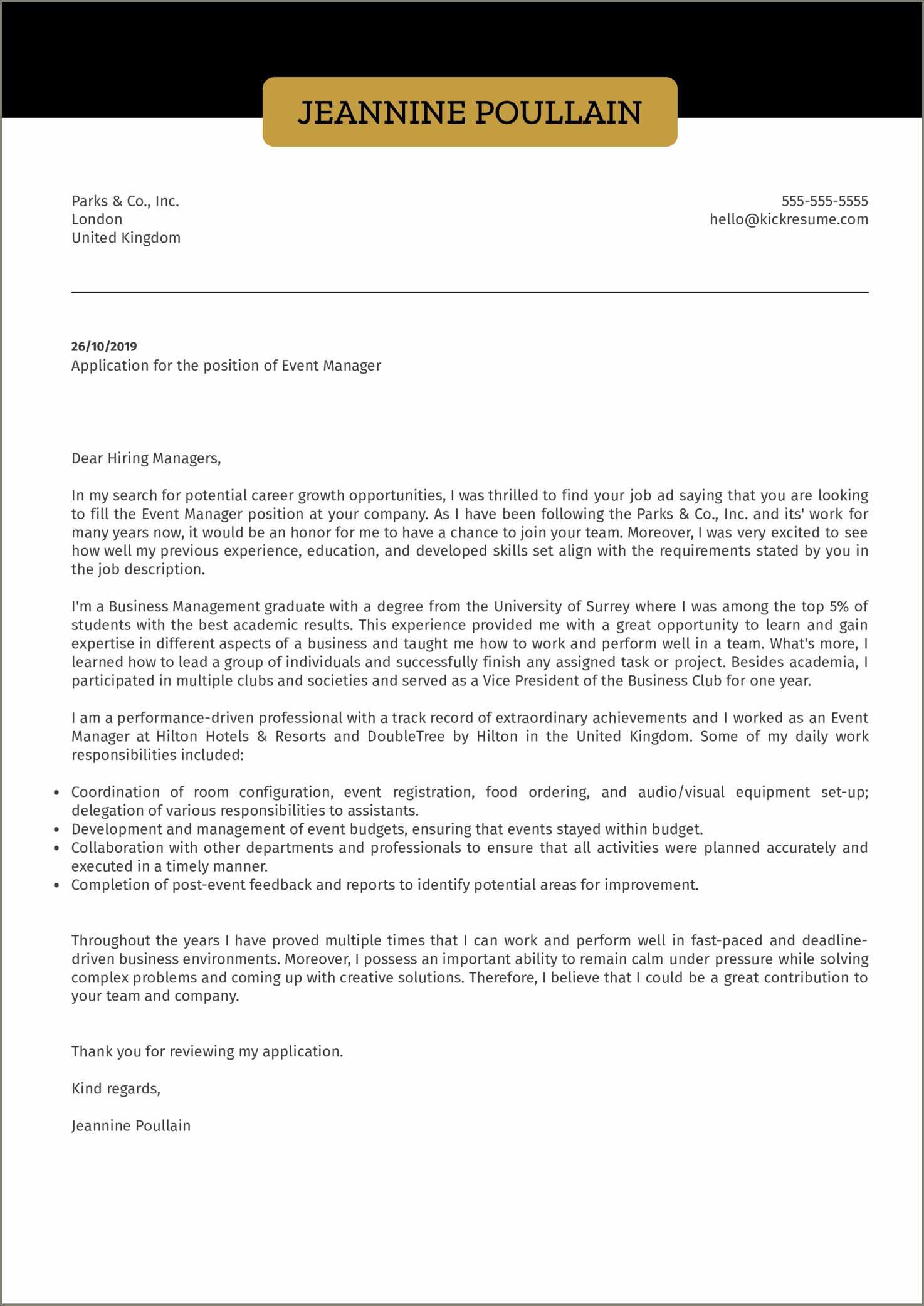 Event Management Company Introduction Letter Resume Resume Example