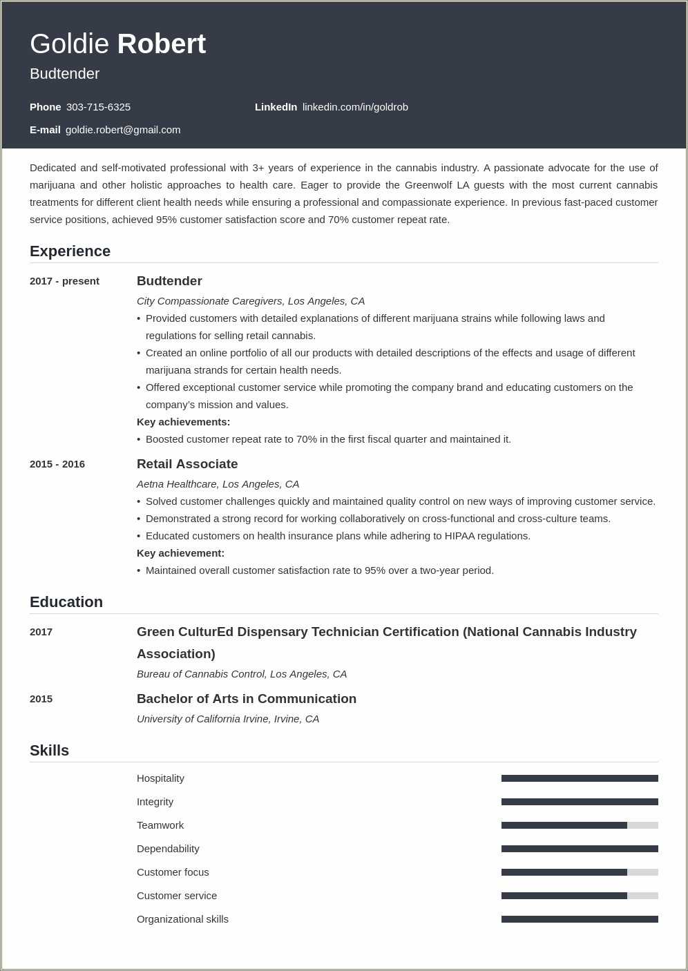Example Cover Letter For Resume Cannabis