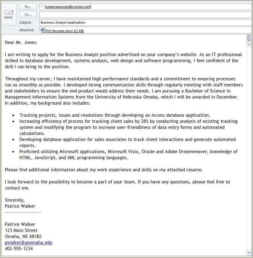 Example Email Cover Letter With Resume Attached