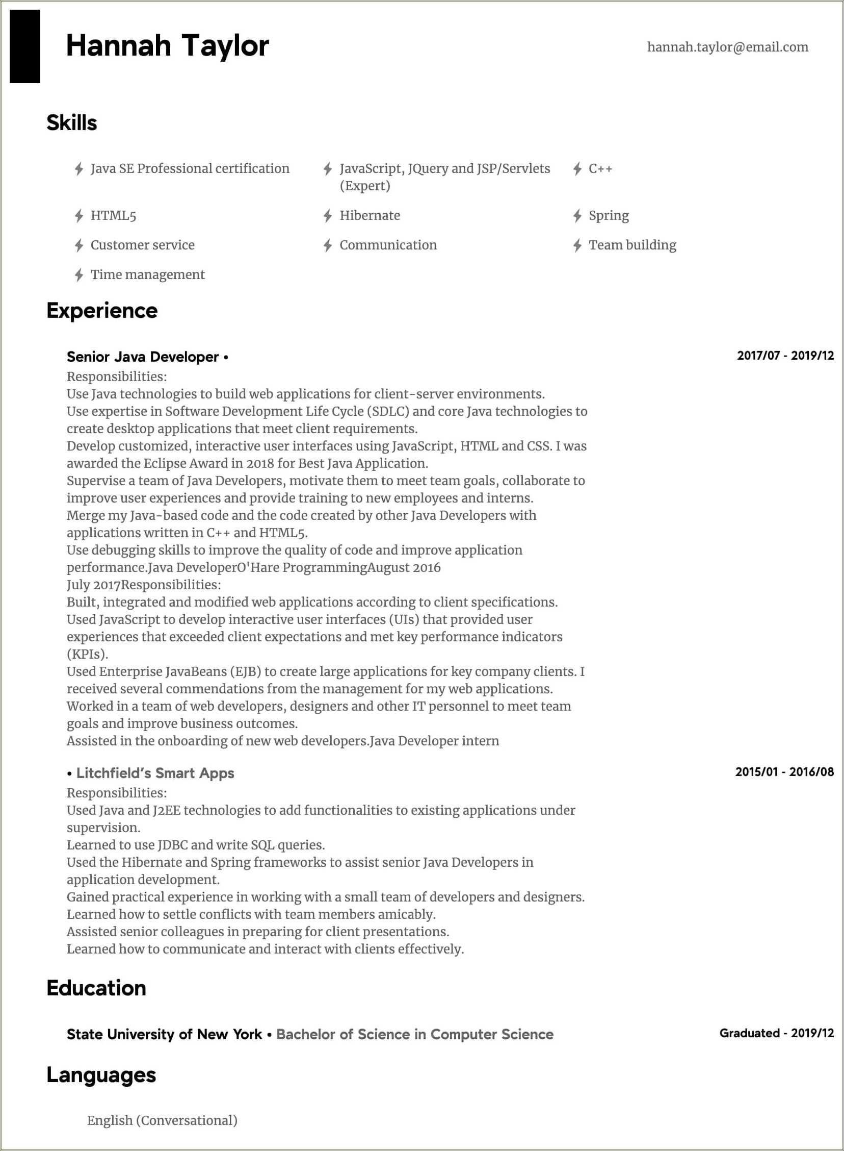 Example Entry Level Programmer Resume