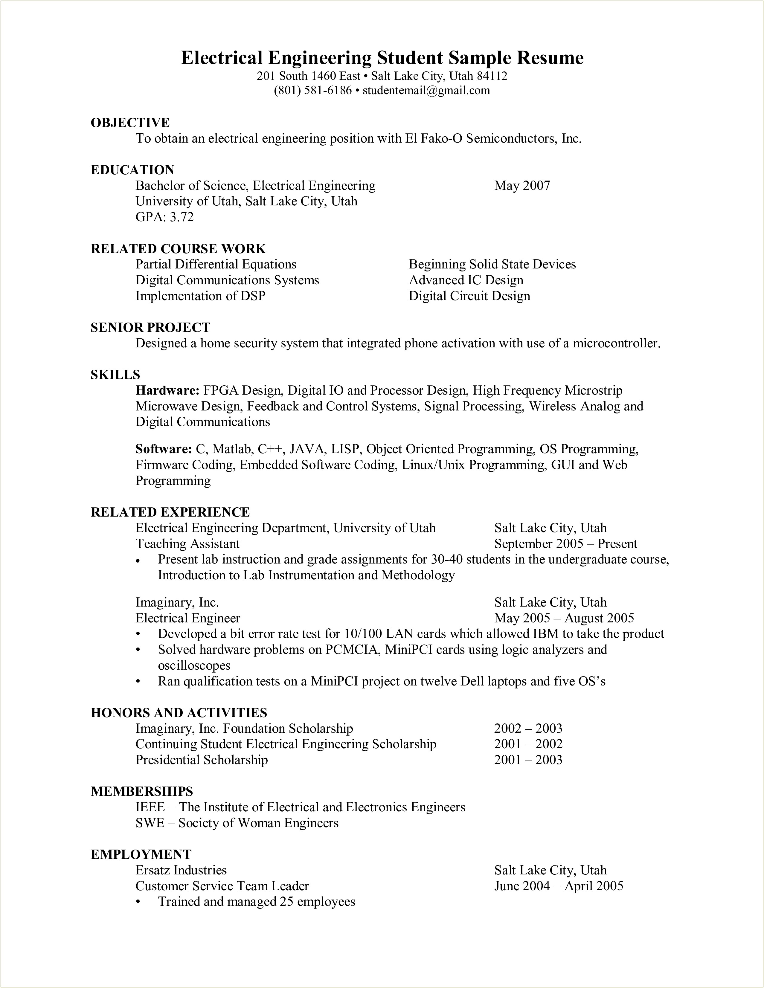 Example For A Resume Objective