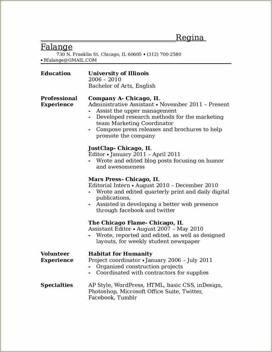 Example Objective For Resume Internship