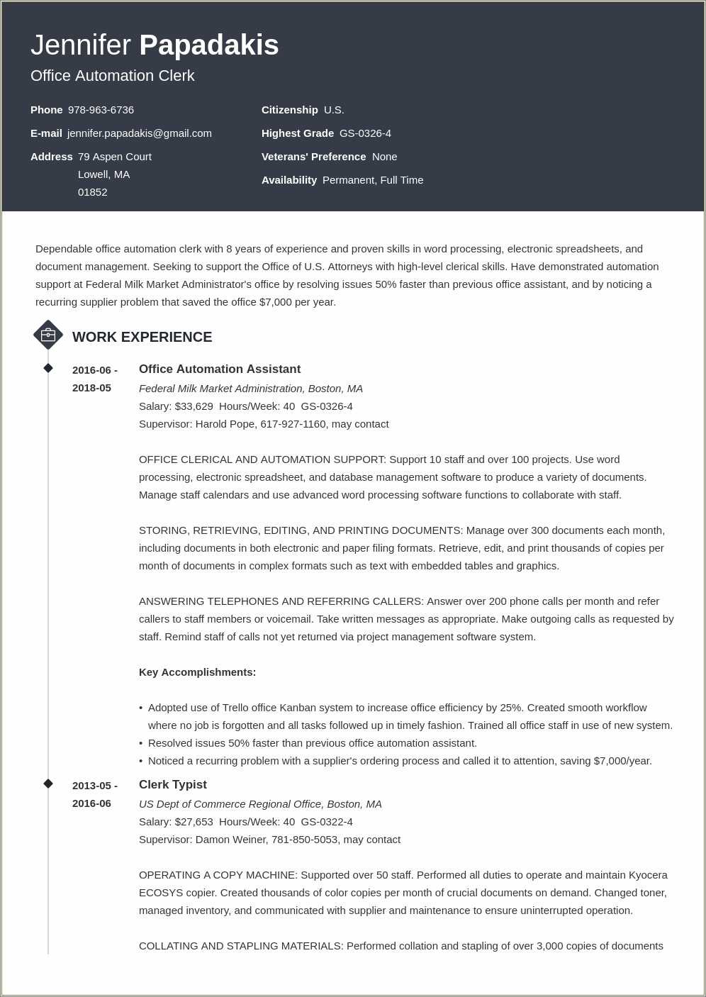 Example Of A Federal Job Resume
