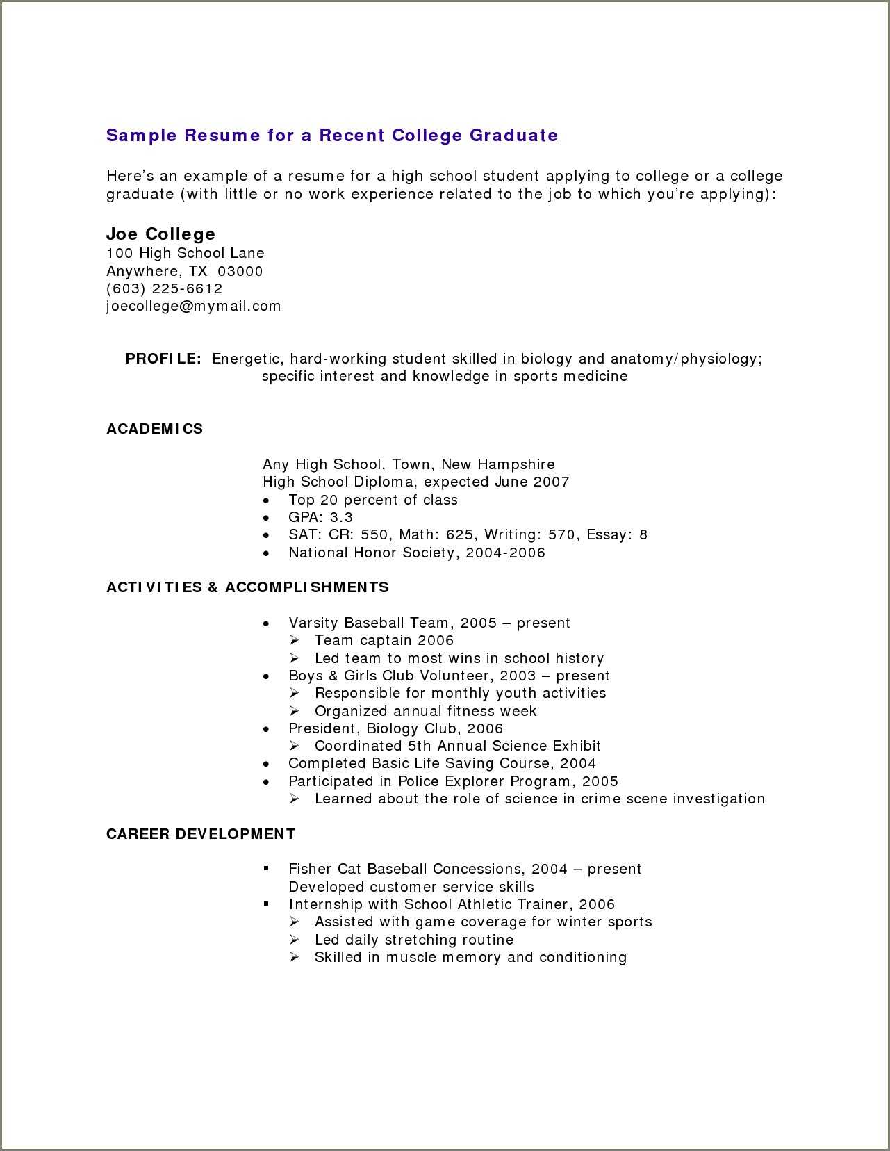Example Of A High School Resume No Experience