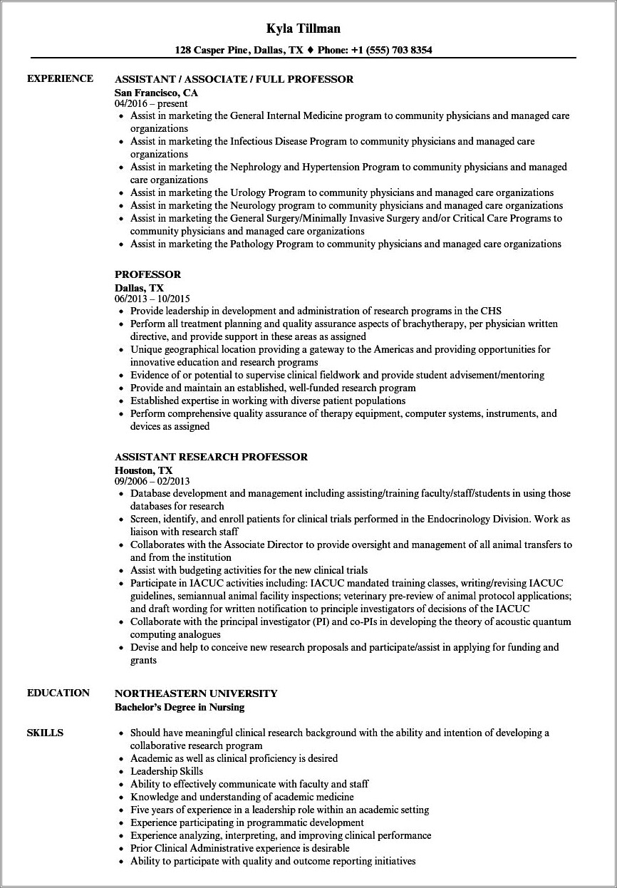 Example Of Adjunct Professor Resume
