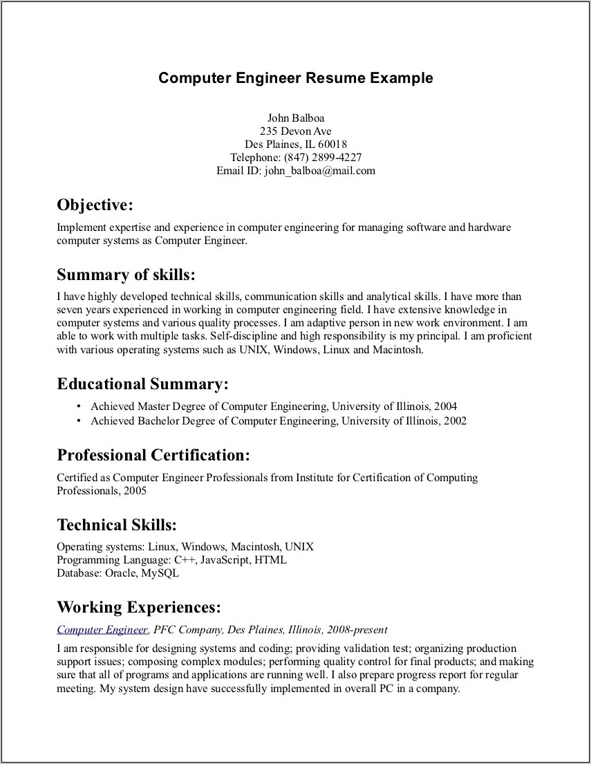 Example Of Applicant Resume Objective