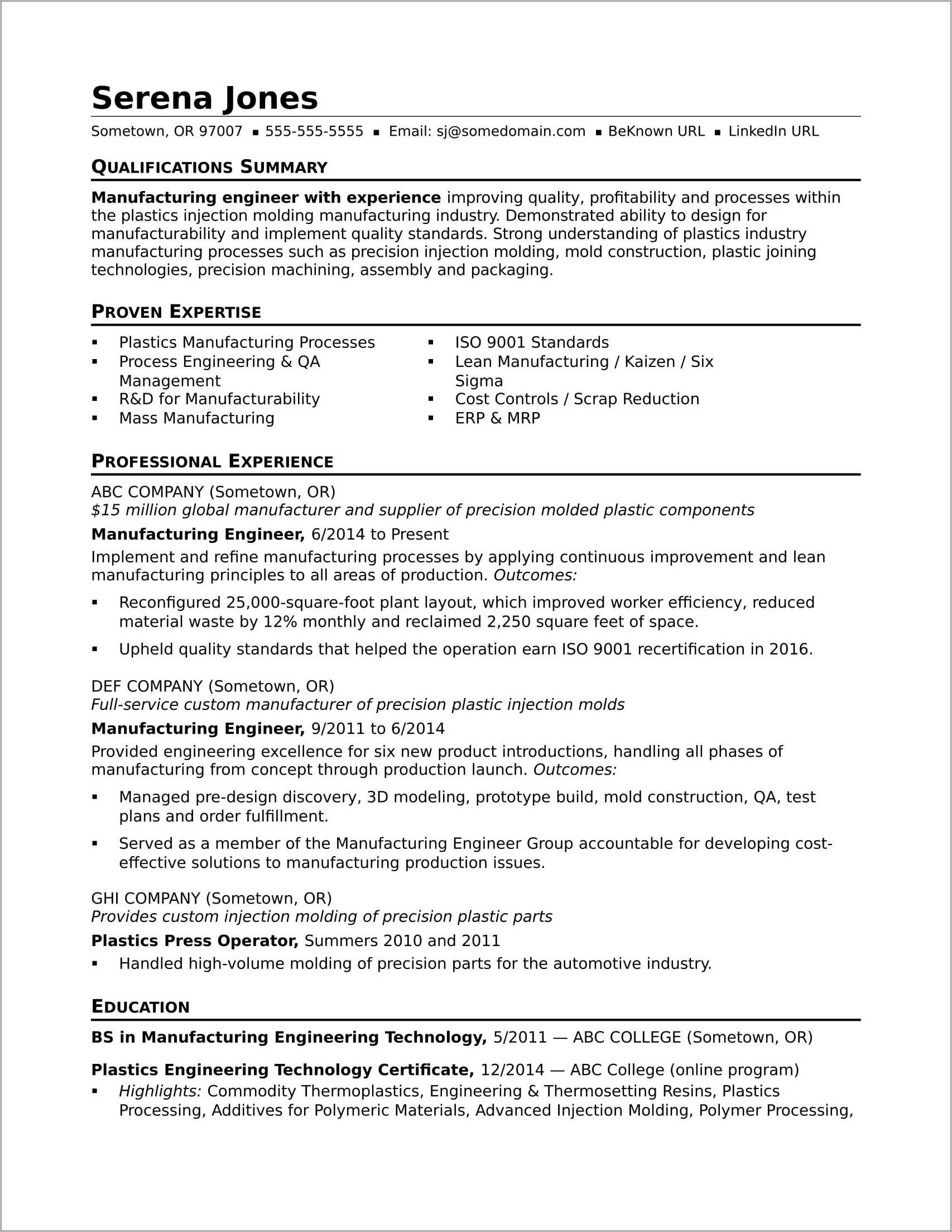 Example Of Assembly Line Worker Resume