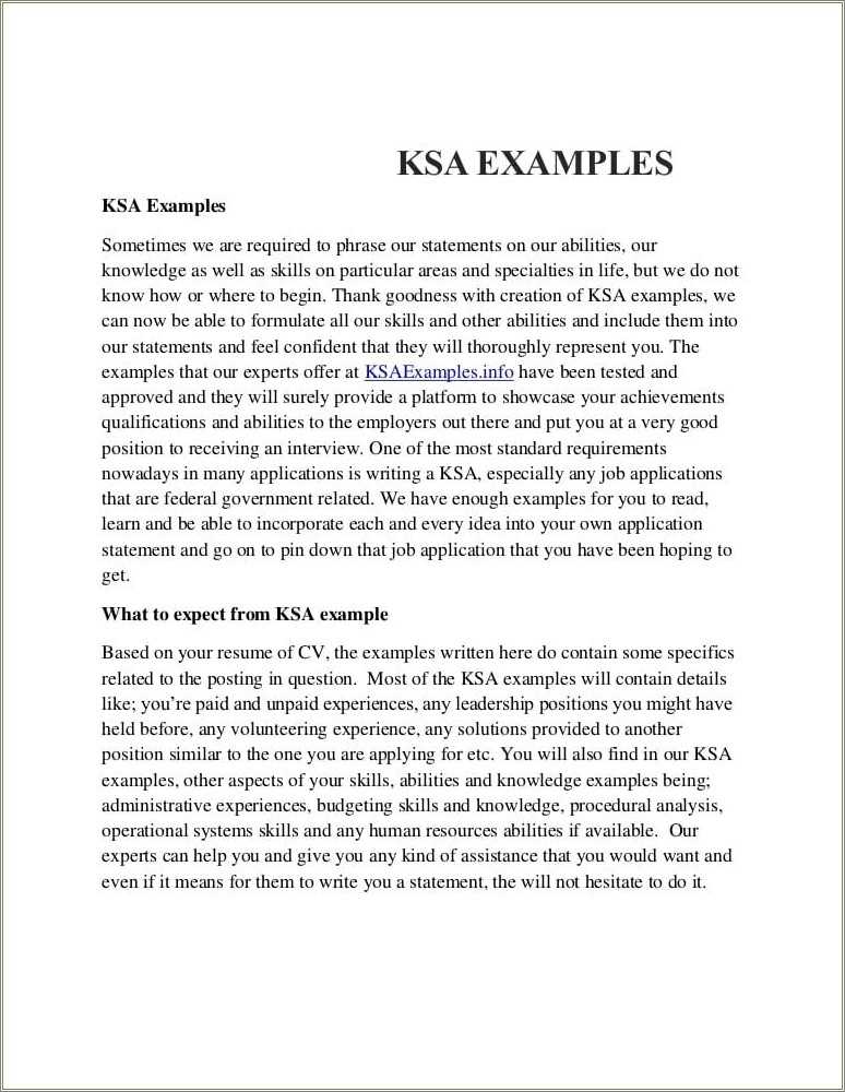 Example Of Federal Resume With Ksa