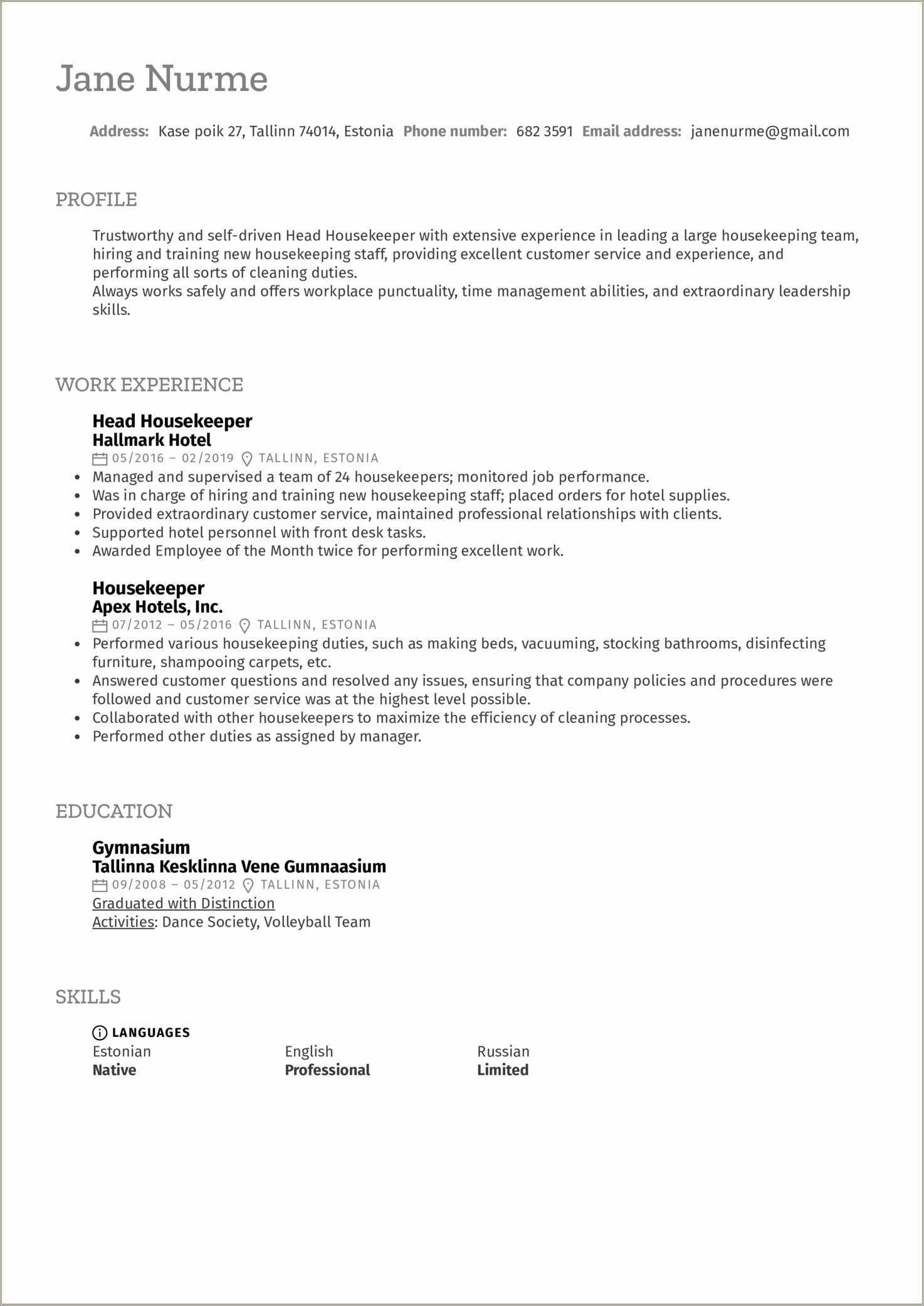 Hotel Room Service Resume Sample Resume Example Gallery Hotel Room Service Resume Sample Resume Example Gallery