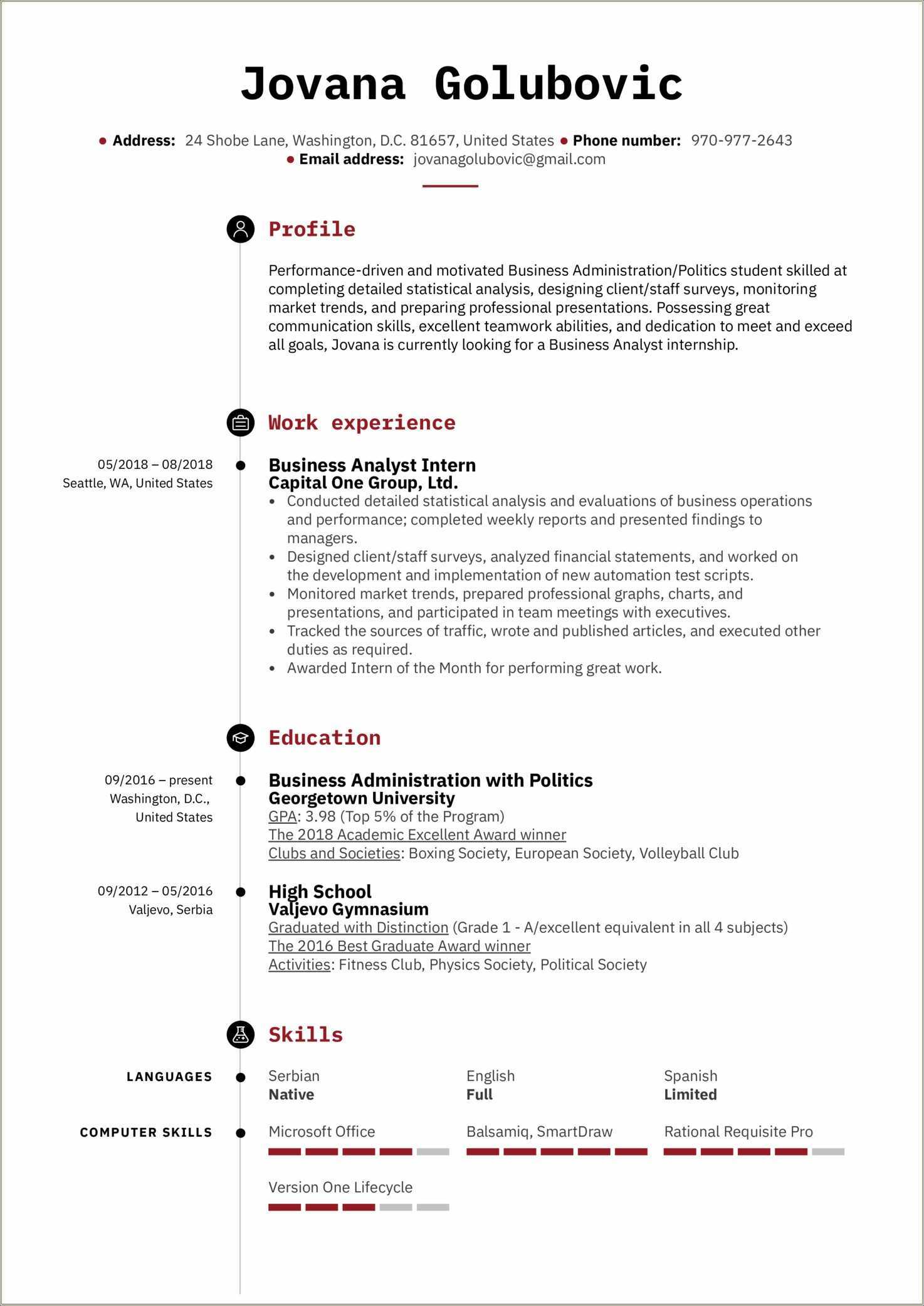 Example Of Internship Resume Objective