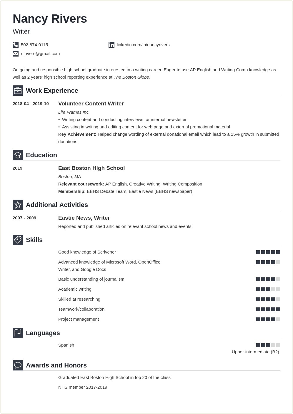 Example Of Job Resume For High School Student