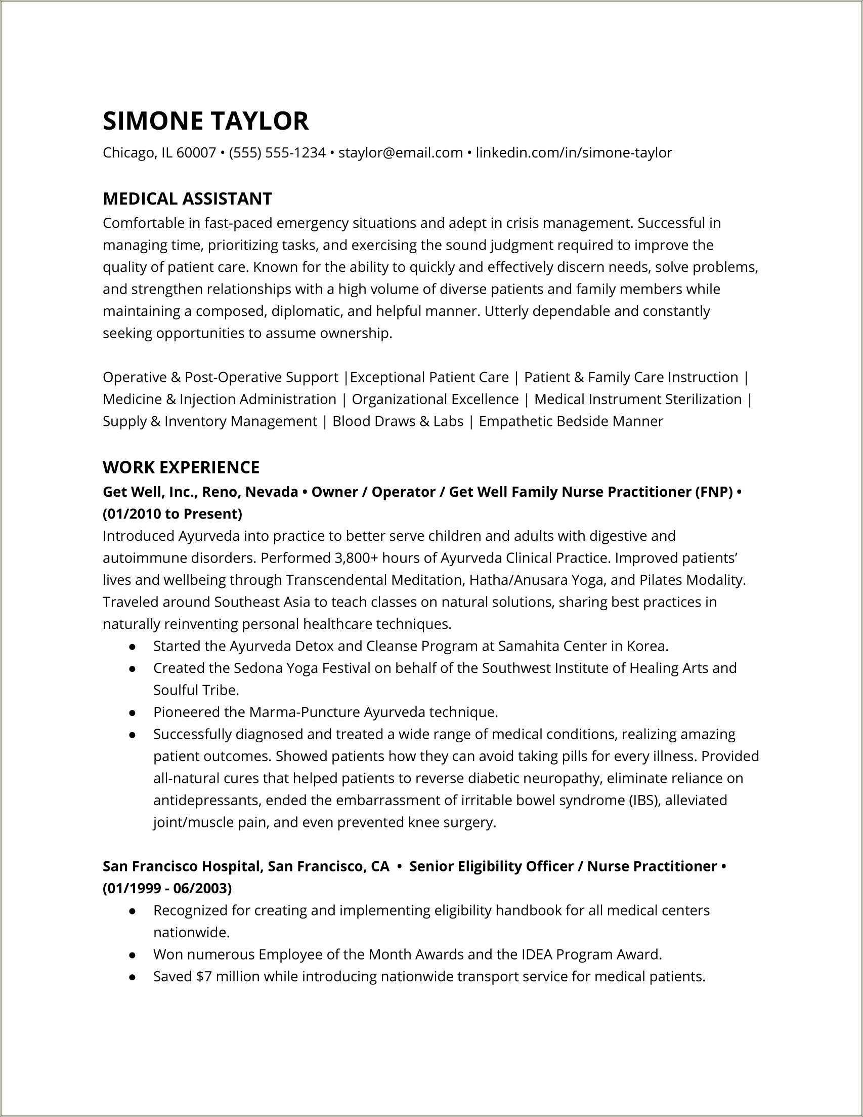 resume for electronic medical records