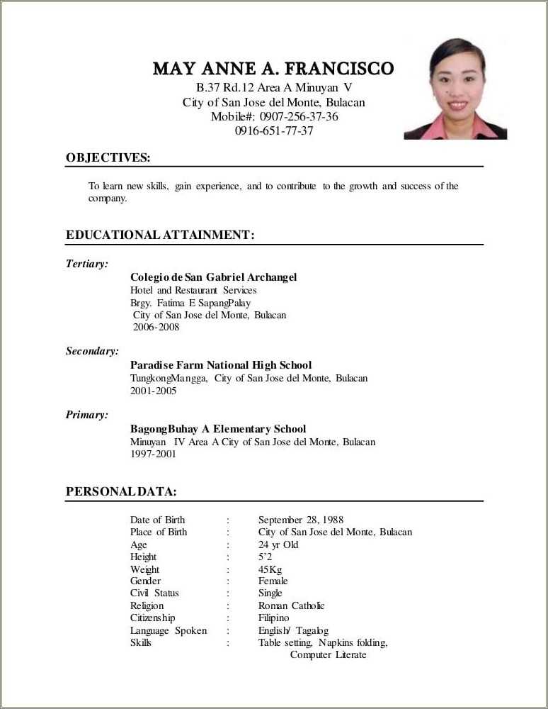 sample resume jollibee service crew