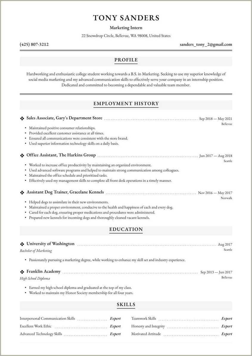 intern description for resume