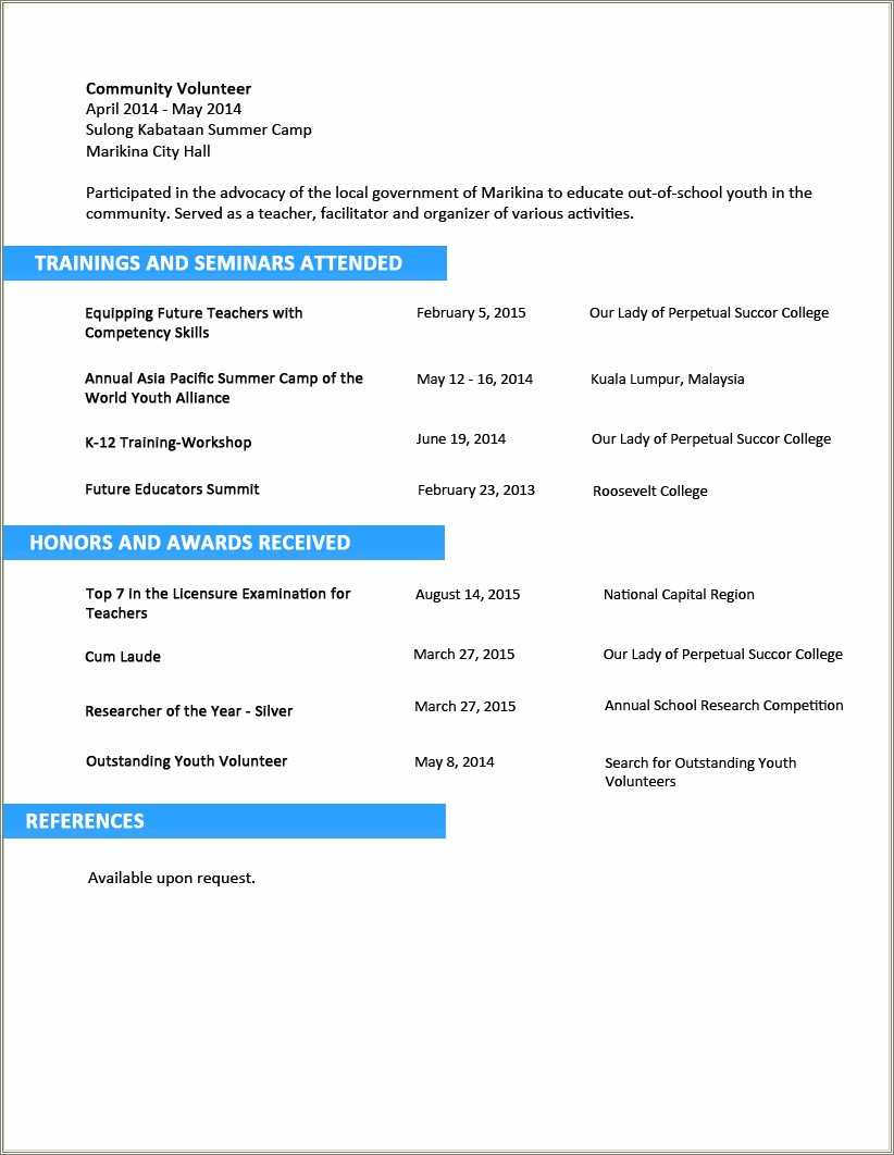 Example Of Resume For Tourism Students