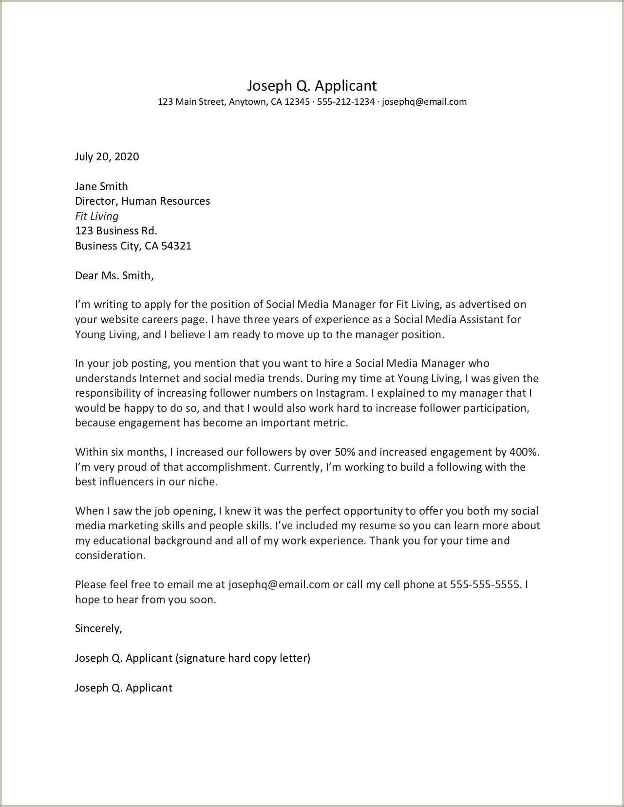 Example Of Resume Letter Application