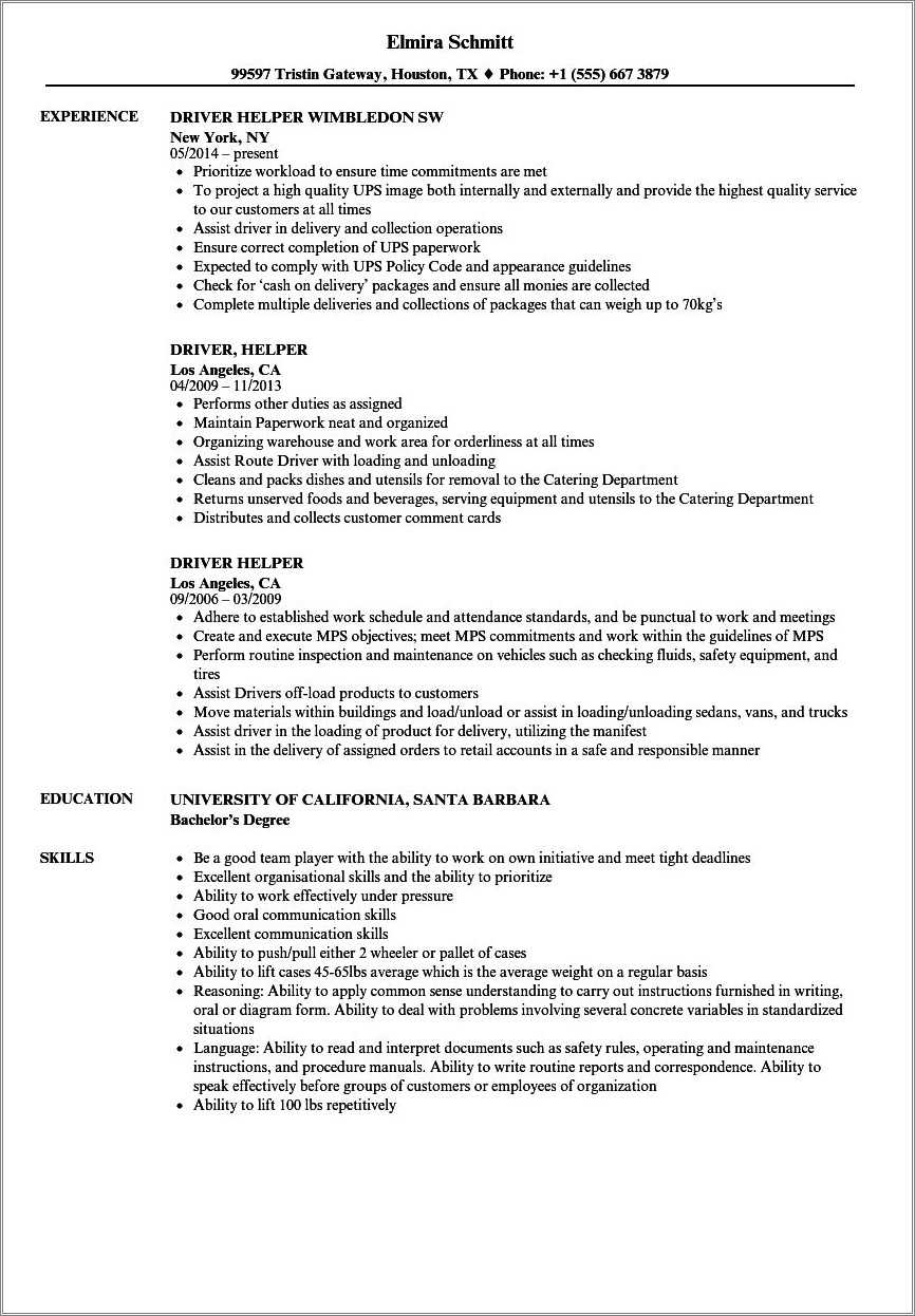 Example Of Resume Skills For A Furniture Mover