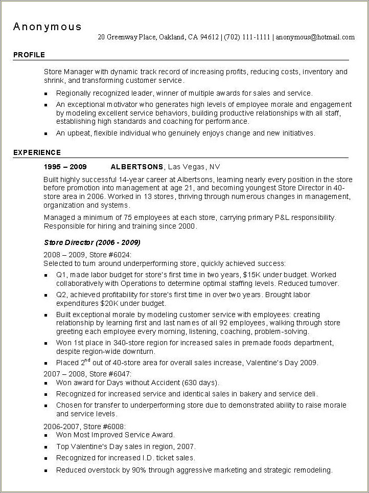 Example Of Retail District Manager Resume