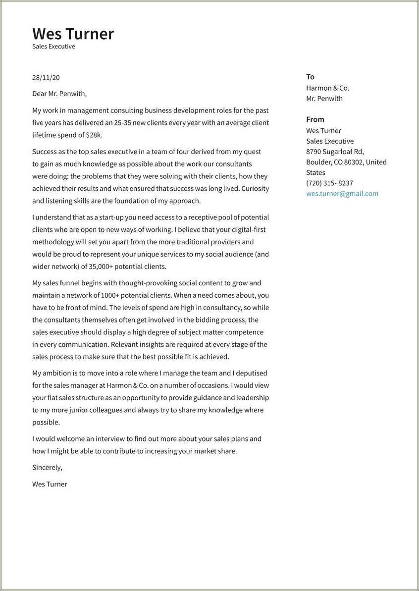 Example Of Sales Resume Cover Letter - Resume Example Gallery