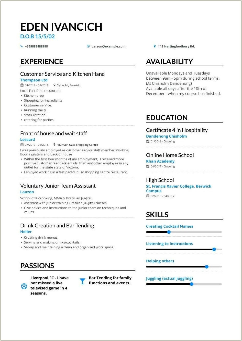 Example Of Skills In Resume For Fast Food