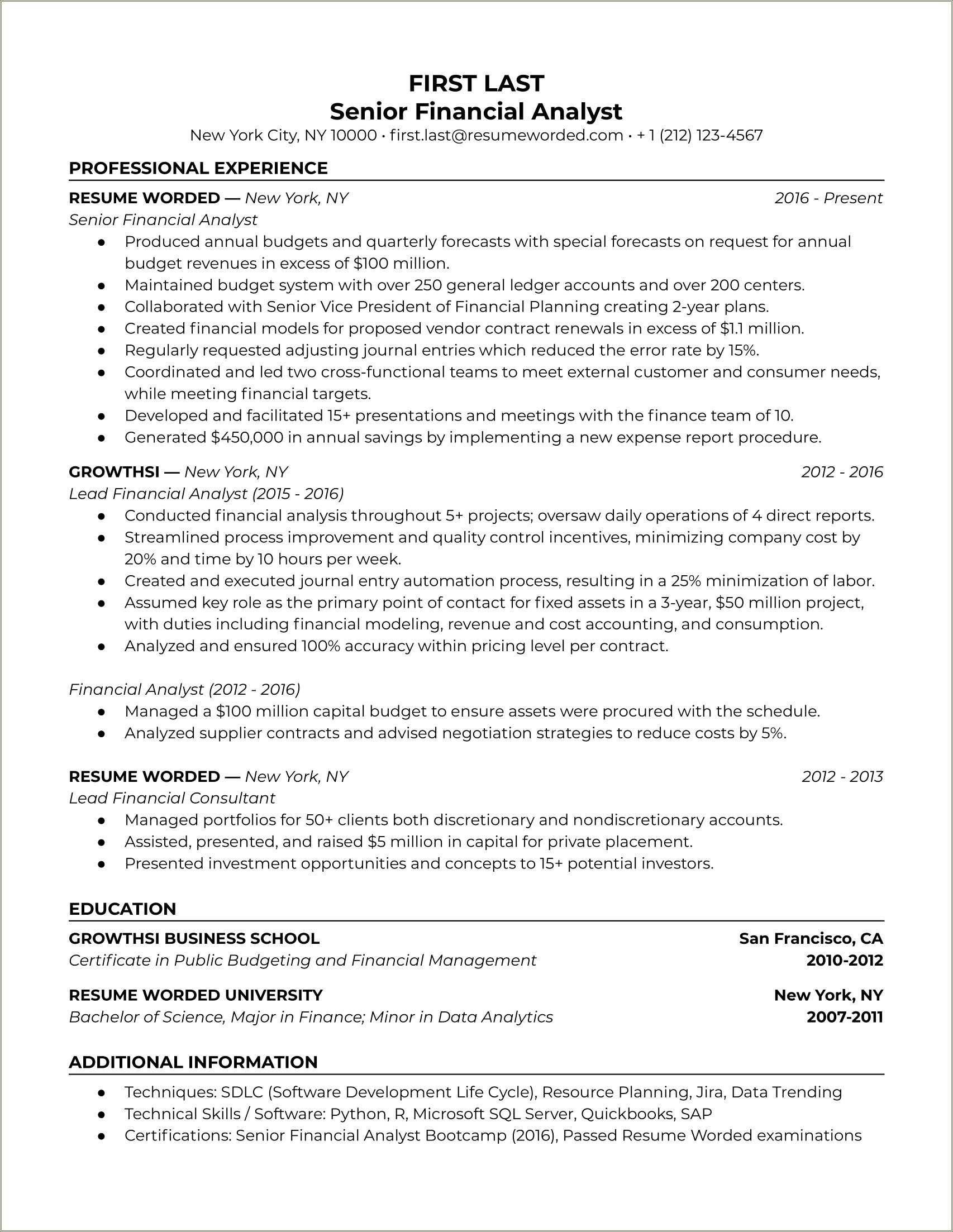 Example Of Work History On Resume