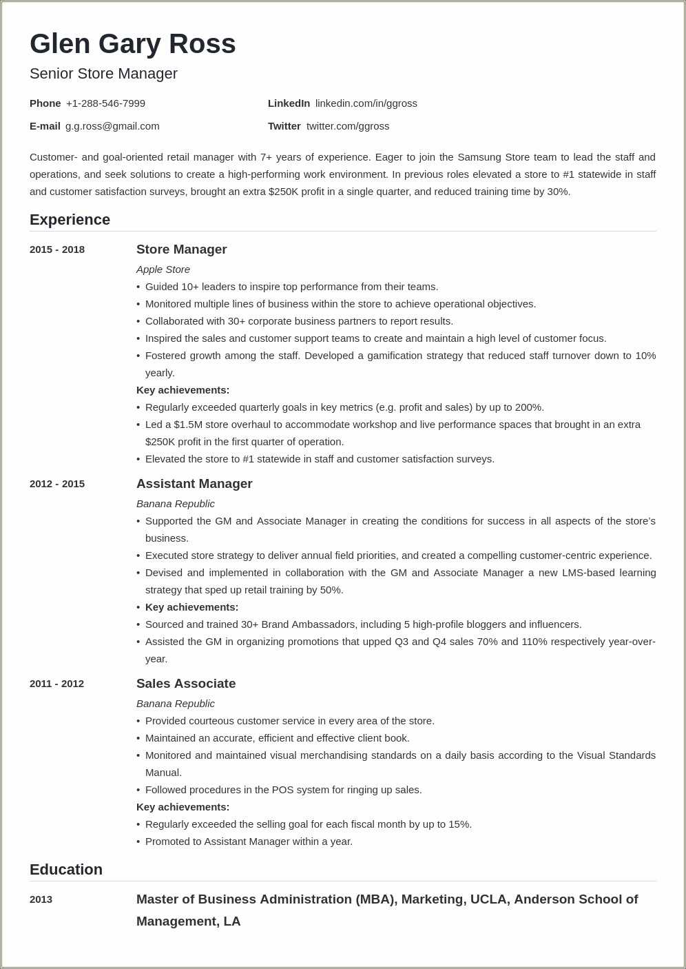 Example Of Work Resume Work Experience Customer Service