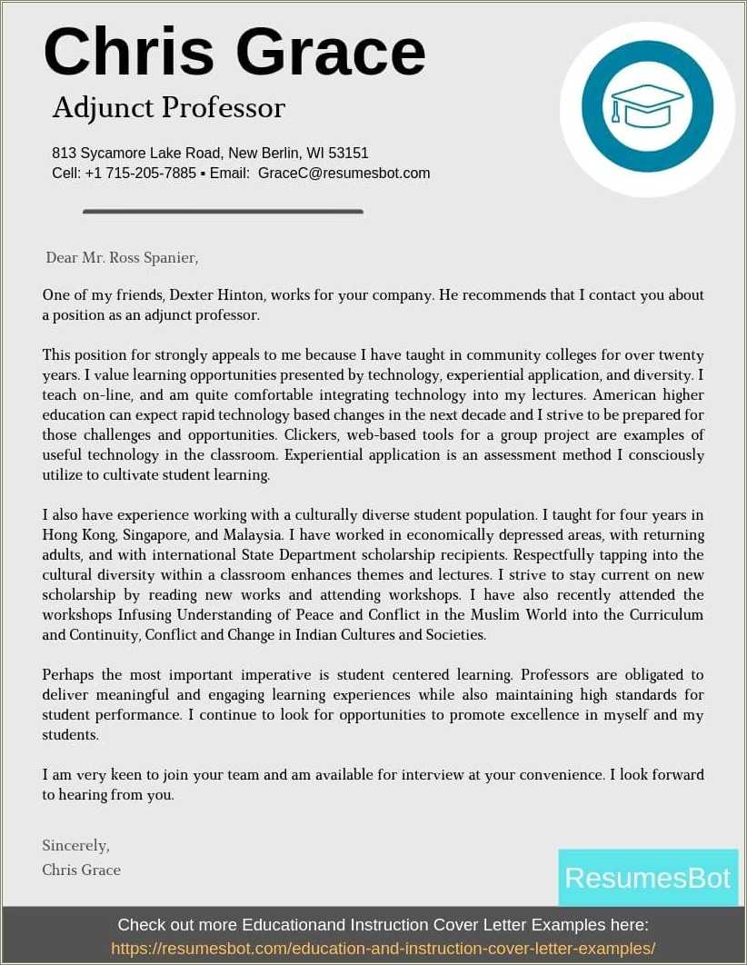 Example Resume For Adjunct Professor