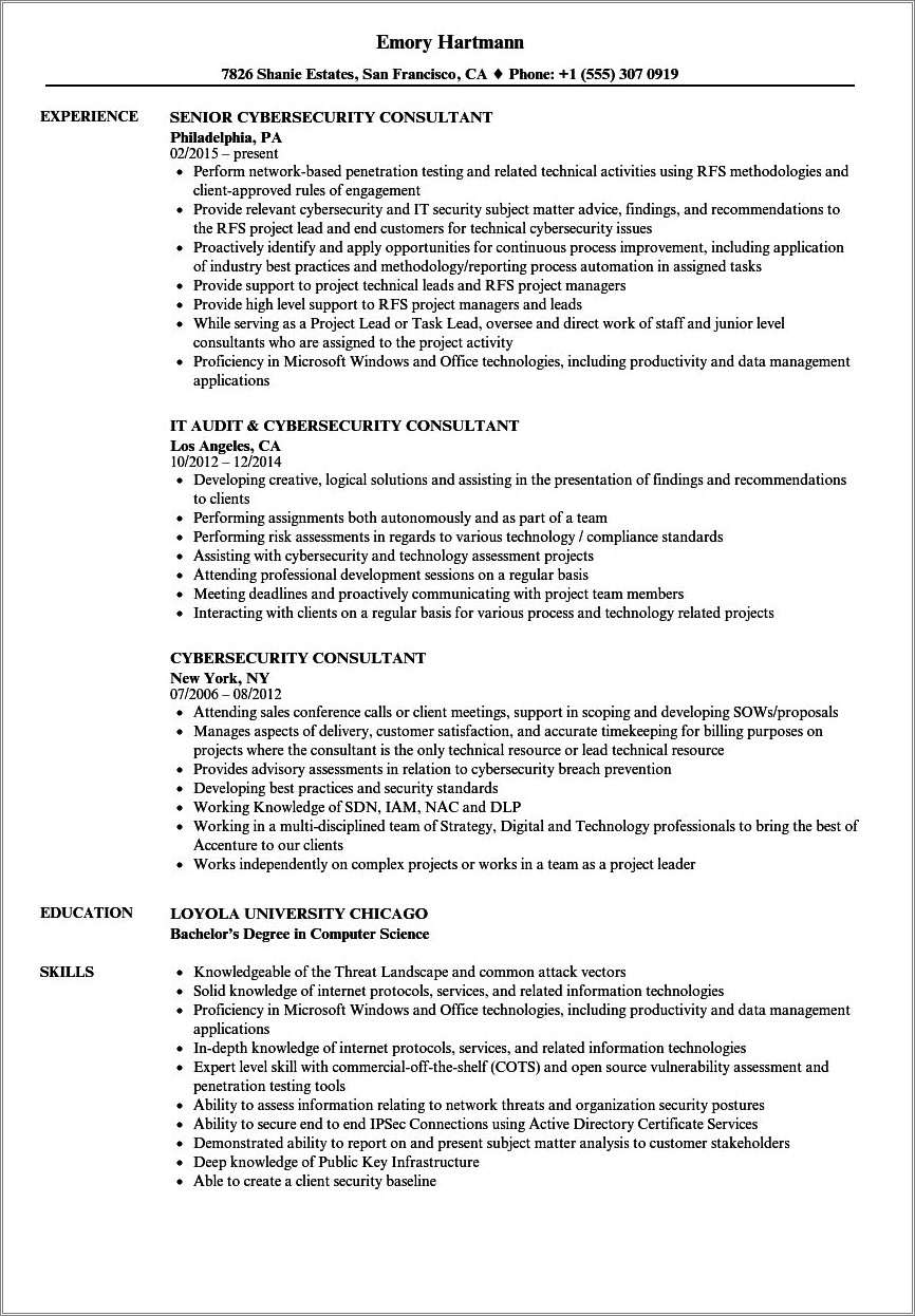 Example Resume For Cyber Security