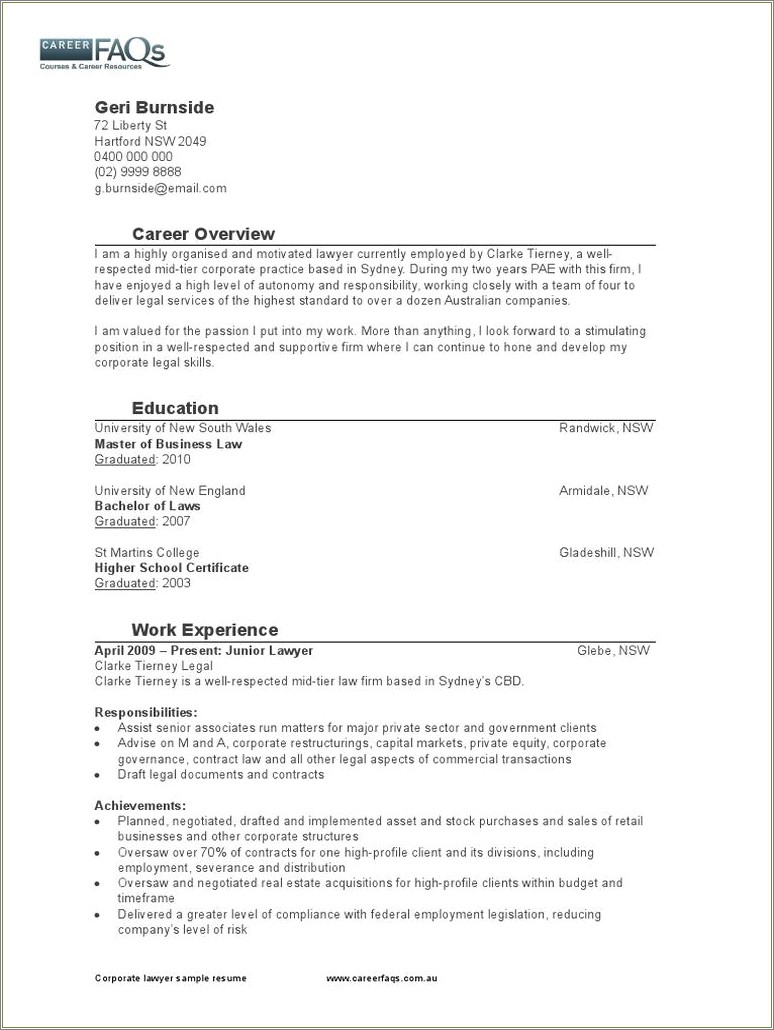 Example Resume For Federal Position