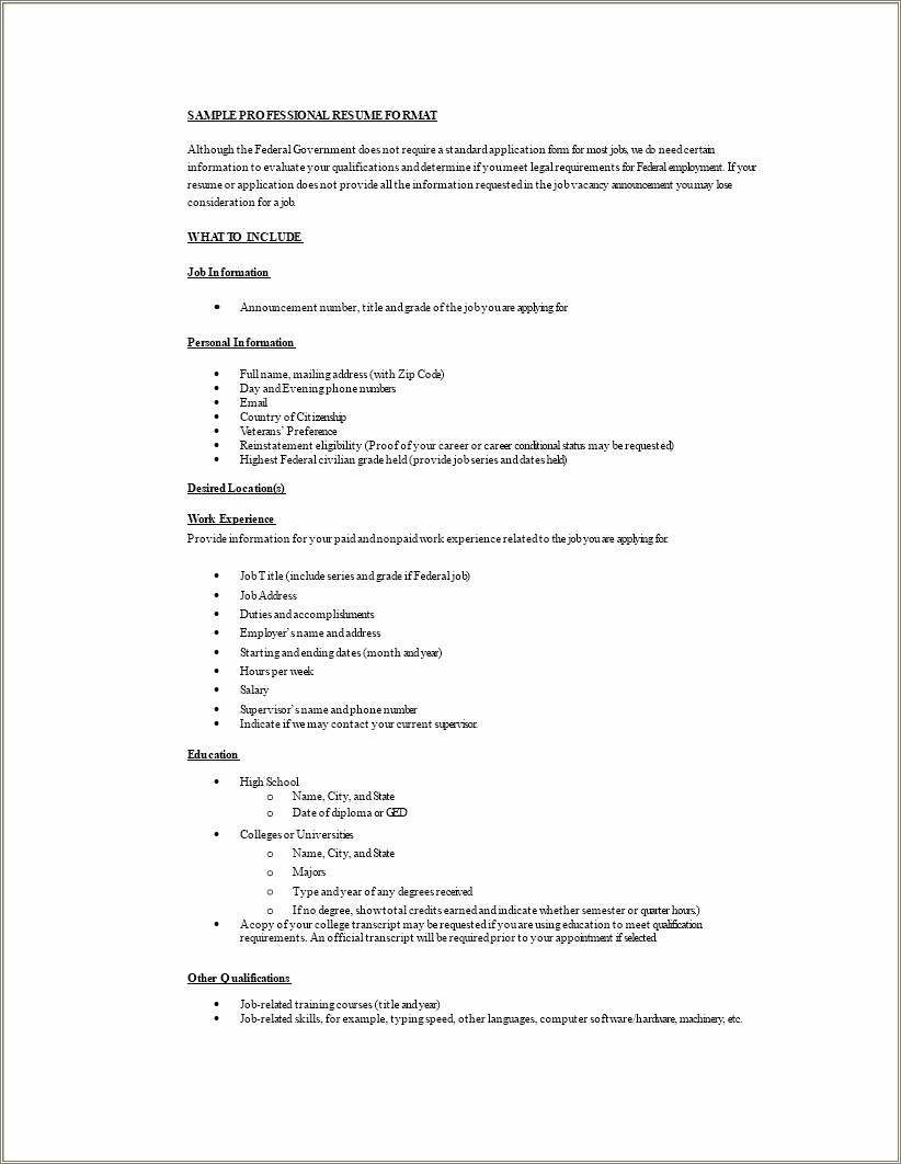 Example Resume For Government Job