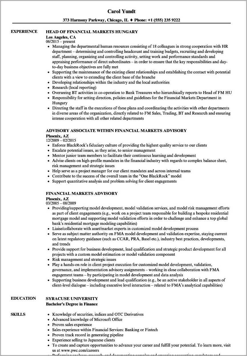 Show Financial Services Industry - Example Resume Objective Financial Services Industry