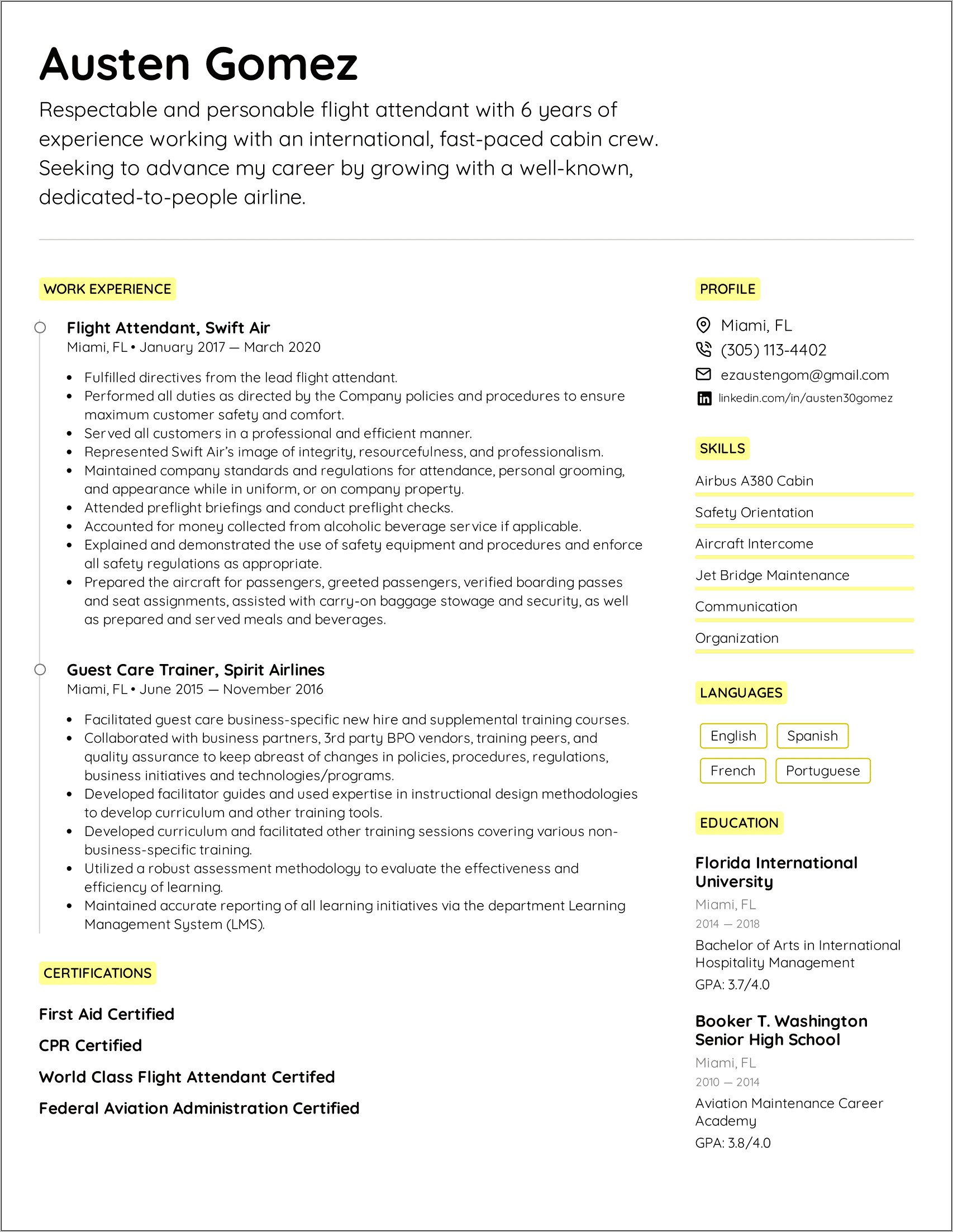 Example Resume With Cpr Certification